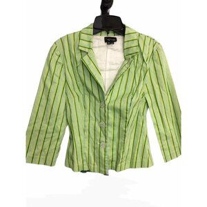 My Michelle Green Striped Stretch Cotton Blazer Size 7/8
